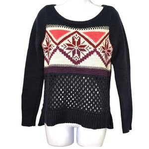 American Eagle Navy Open Knit Fair Isle Sweater Small Coastal Festival Laying